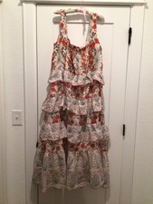 Anthropologie Women’s Medium Tired Floral Sleeveless Dress Pink Green Maxi