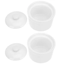  2pcs Ceramic Soup Pot with Lid - Soup Crocks - 380ml Porcelain Stew Pots