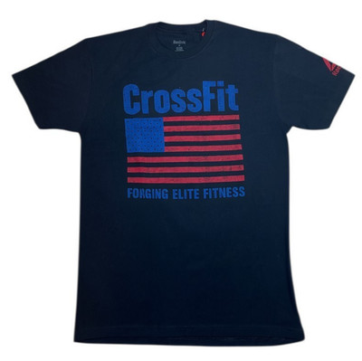 Reebok CrossFit Forging Elite Fitness USA Flag T-Shirt Navy Blue Men's Medium
