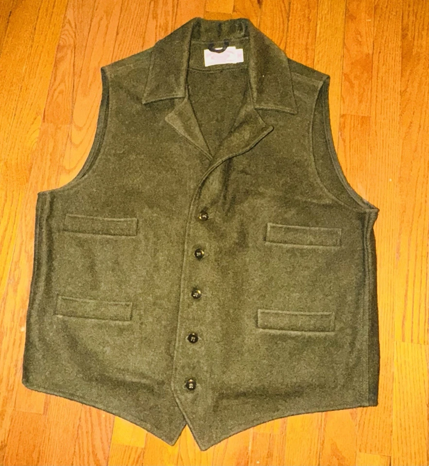 CC Filson Co 100% Wool Vest Western Style Forest Green Mens XXL Made In USA - Image 2 of 4