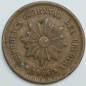 1944 Uruguay 5 Centesimos KM# 21a Circulated Condition
