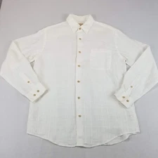 Jos A Bank Shirt Mens Medium White 100% Linen Long Sleeve Button Front Summer