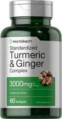 Horbäach Turmeric and Ginger Supplement 3000 mg | 60 Softgel Capsules | Complex