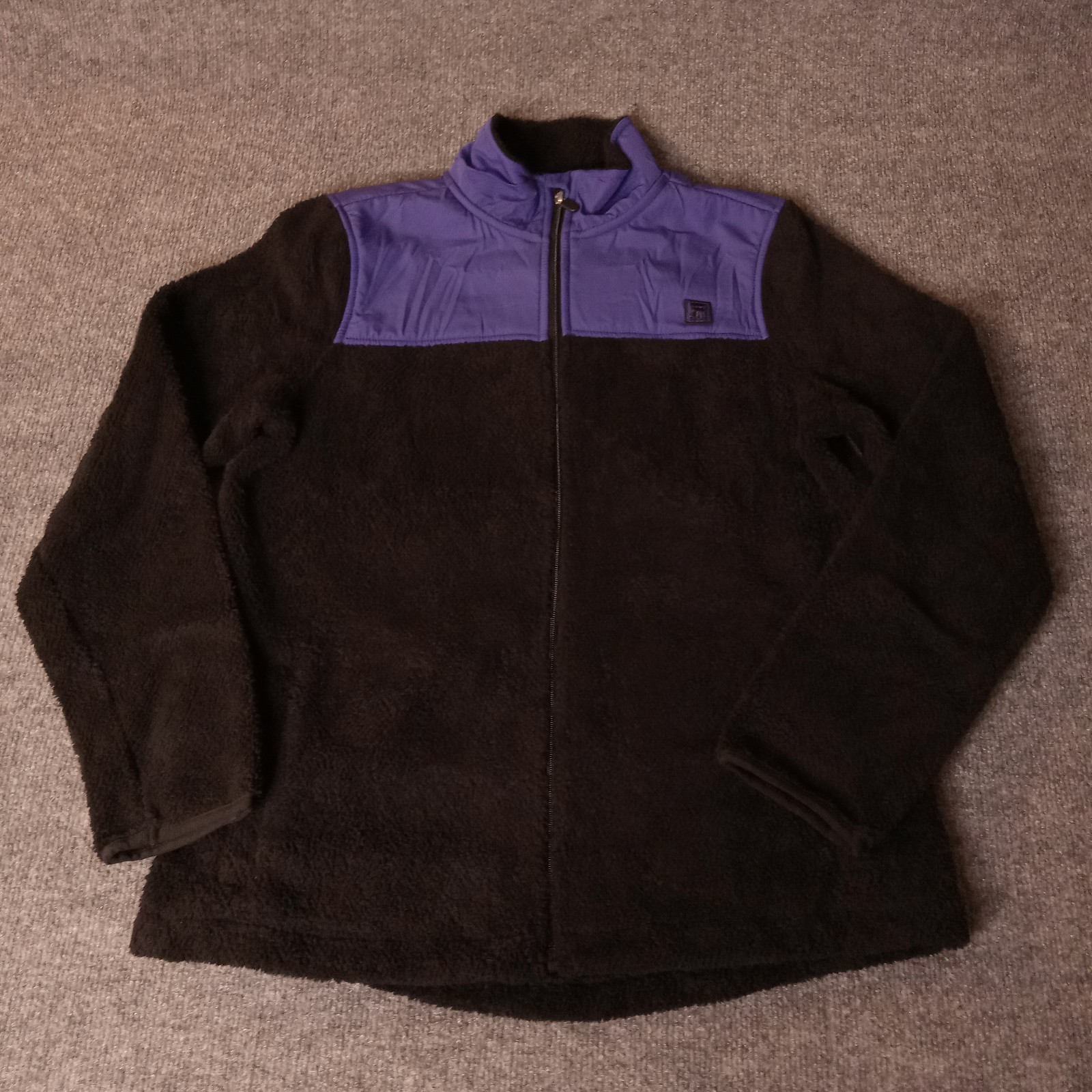 Giacca donna vintage Fila Sport sherpa pile zip grande viola nero pit 21