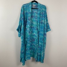 Catherines Open Front Kimono Cardigan Size 5X Blue Turquoise 3/4 Sleeves