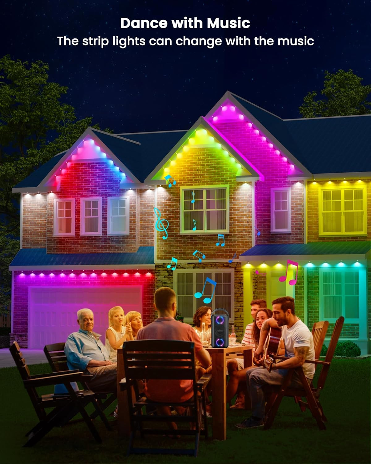 Permanent Outdoor Lights Pro, 150Ft with 90 RGBW Double-Led Lights 111 Scene Mod