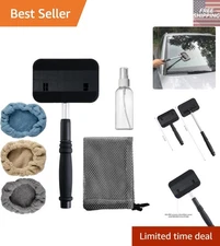 Windshield Cleaning Tool with Extendable Handle & 3 Microfiber Covers