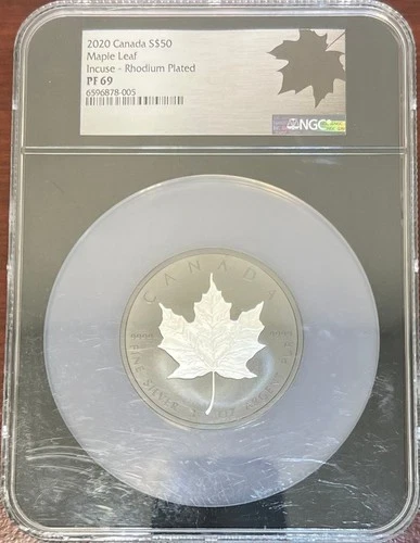 2020 Canada $50 Canada Maple Leaf Rhodium 3 Oz Incuse Silver Coin NGC PF69