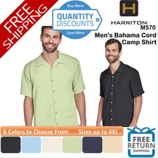 🔥 Harriton Men Bahama Cord Camp Shirt Pocket Short Sleeve Up To 4XL M570