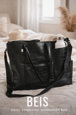 #ad BEIS Black Croc Embossed Travel Tote Weekender Laptop Bag Shoulder Strap Flaw $34.99