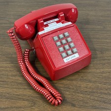 Cortelco Red Analog Desk Telephone 250047-VBA-20MC Retro Push Button Volume Cord