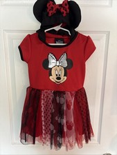 Disney Minnie Mouse Party Dress Red Black Tulle Sequins Hood Child Size 4/5