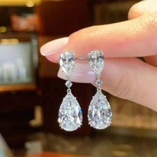 Pear Cut Simulated Diamond Women's Drop/Dangle Earrings In 14k White Gold Plated