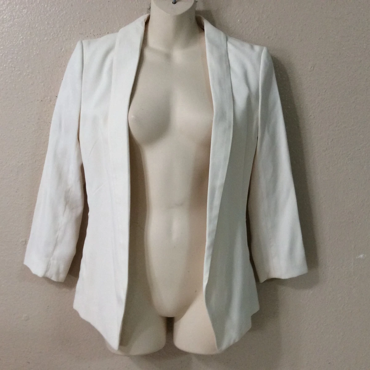 H M Shawl Collar Open Front Blazer Jacket Ivory Size 4 Long