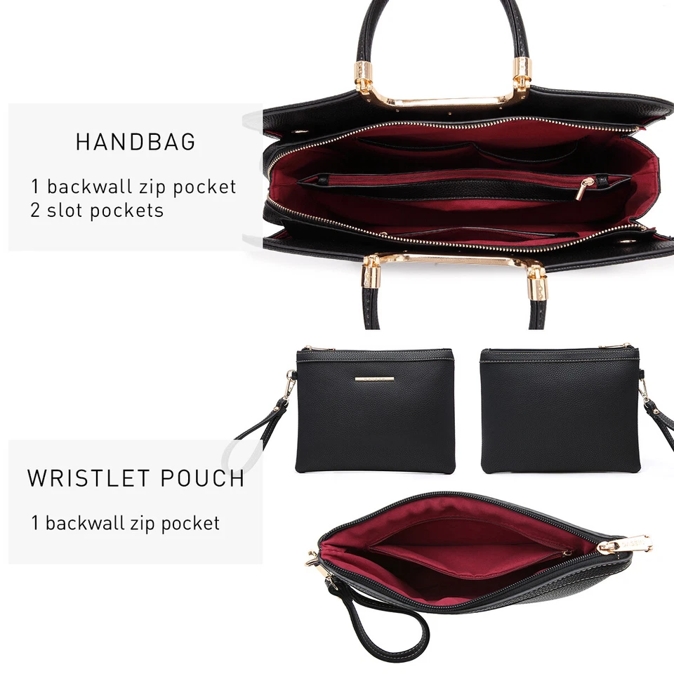 女士经典手提包人造皮革公文包中号挎包钱包带钱包 — 第 4/4 张图片