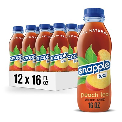 Snapple Peach Tea, Recycled Plastic Bottle, 16 Fl Oz (Pack of 12)