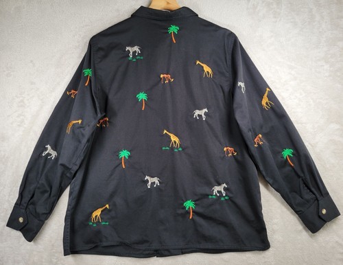 The Quacker Factory Jacket Womens L Black Embroidered Jungle Zoo Animals Zip Up - Picture 2 of 15