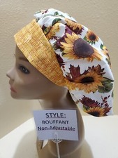 Sunflowers  Mums Fall Women's Bouffant Surgical Scrub Hat/Cap Handmade