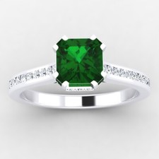 0.65 Ct Cushion Cut Natural Emerald  Diamond Wedding Ring 925 Sterling Silver