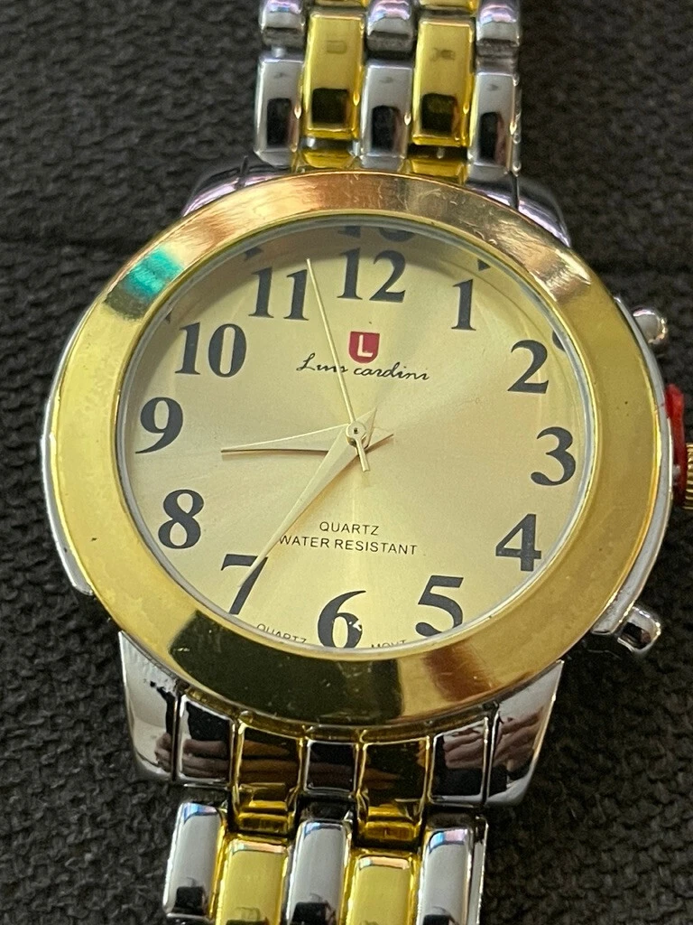 Unused Luis Cardini Mens Gold Tone Fixed Bezel Analog Quartz Watch