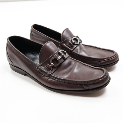 Salvatore Ferragamo Brown Leather Bit Loafers Salvatore Ferragamo Brown Leather Gancini Bit Loafers Size  main image 3