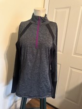 Tek Gear Dry Tek 1/4 Zip Long Raglan Sleeves Thumb Holes Black Gray Sz L EUC