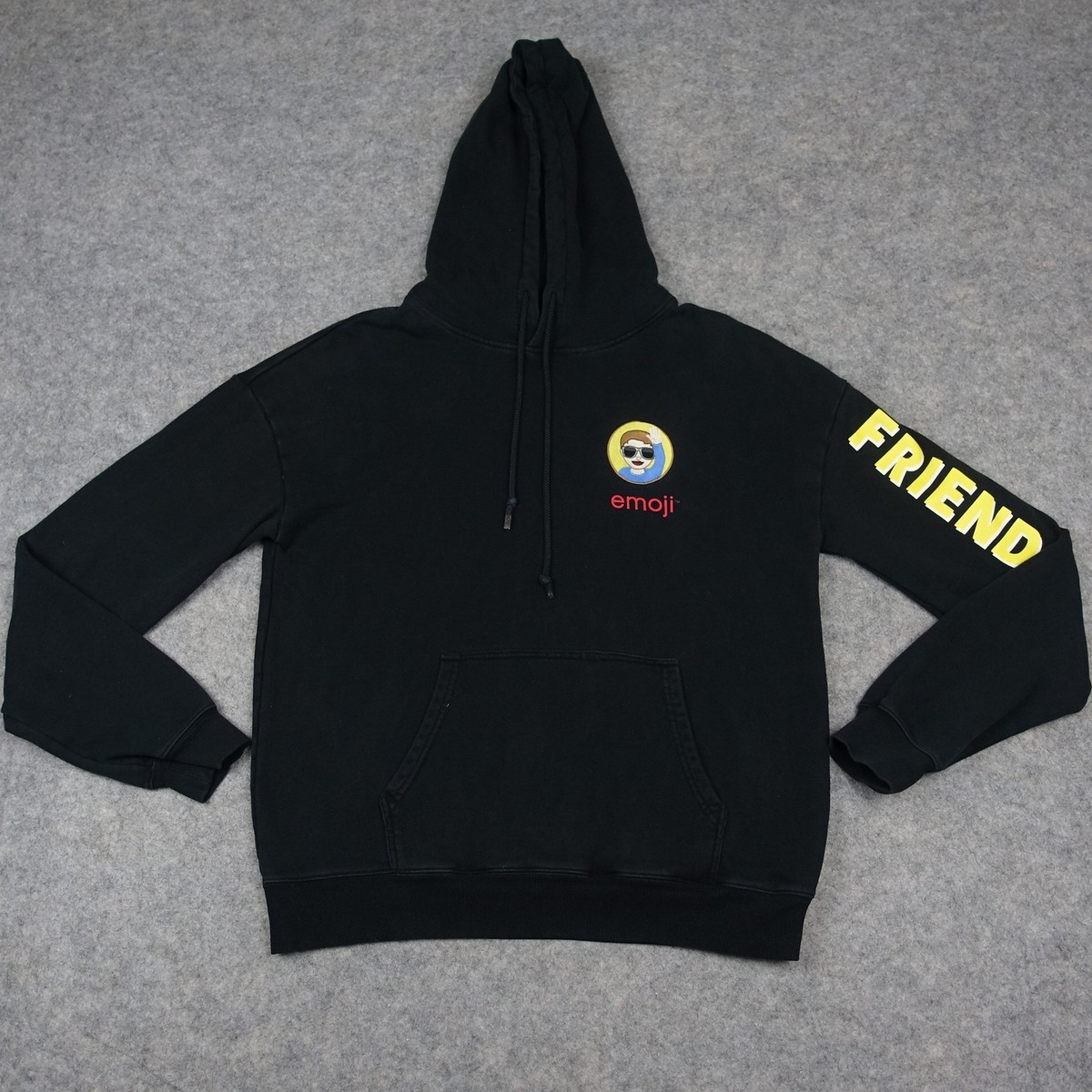 Emoji Sweatshirt Womens Large Black Hoodie Pullover Friend Embroidered  Peacebird