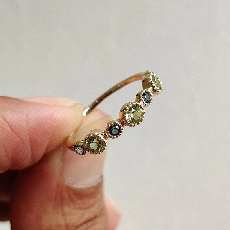 Natural Peridot and London Blue Topaz Solid 14k Yellow Gold Stackable Ring - Image 2 of 4