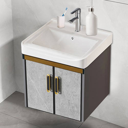 2 Drawers Wall Mounted Floating Cabinet Bathroom Vanity Cabinet w/ Ceramic Sink - Picture 4 of 10