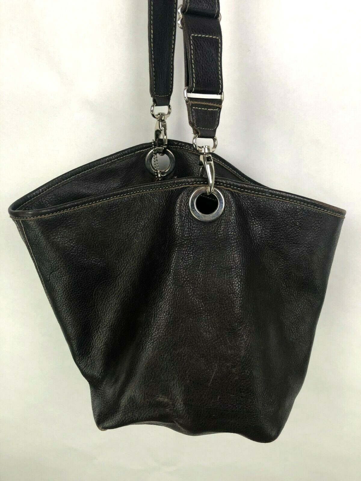 Roots Leather Bucket Bag Purse Crossbody Brown Hobo Gem