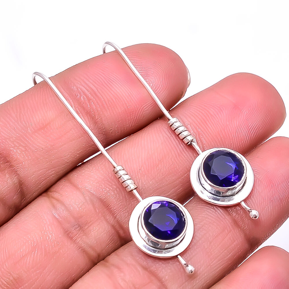 Blue Sapphire (Simulated) Gemstone 925 Sterling Silver Earring 1.95