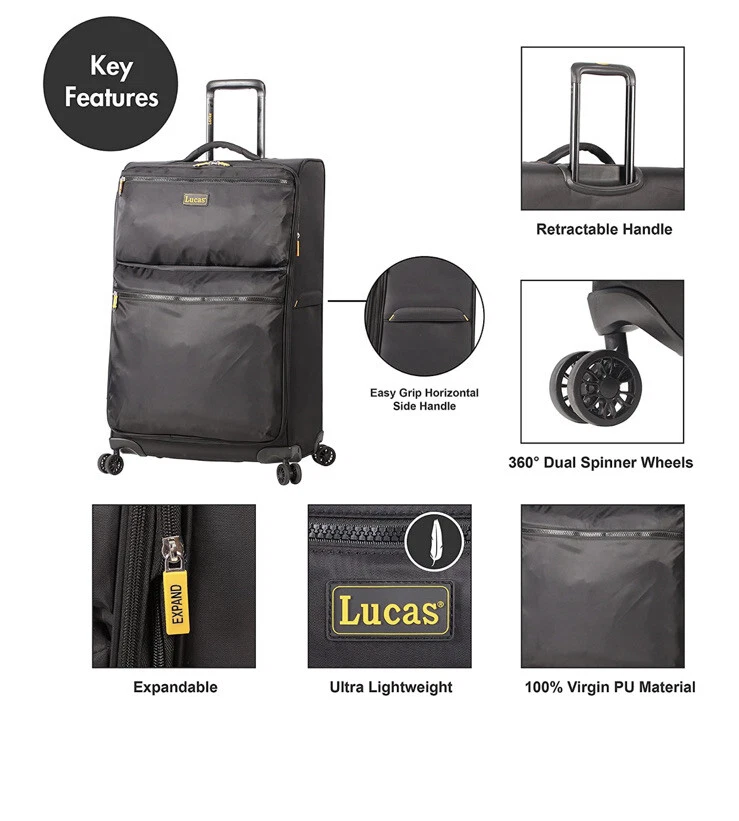 "Equipaje giratorio expandible Lucas ultraligero medio lado blando 24"" negro" Foto 2 de 4