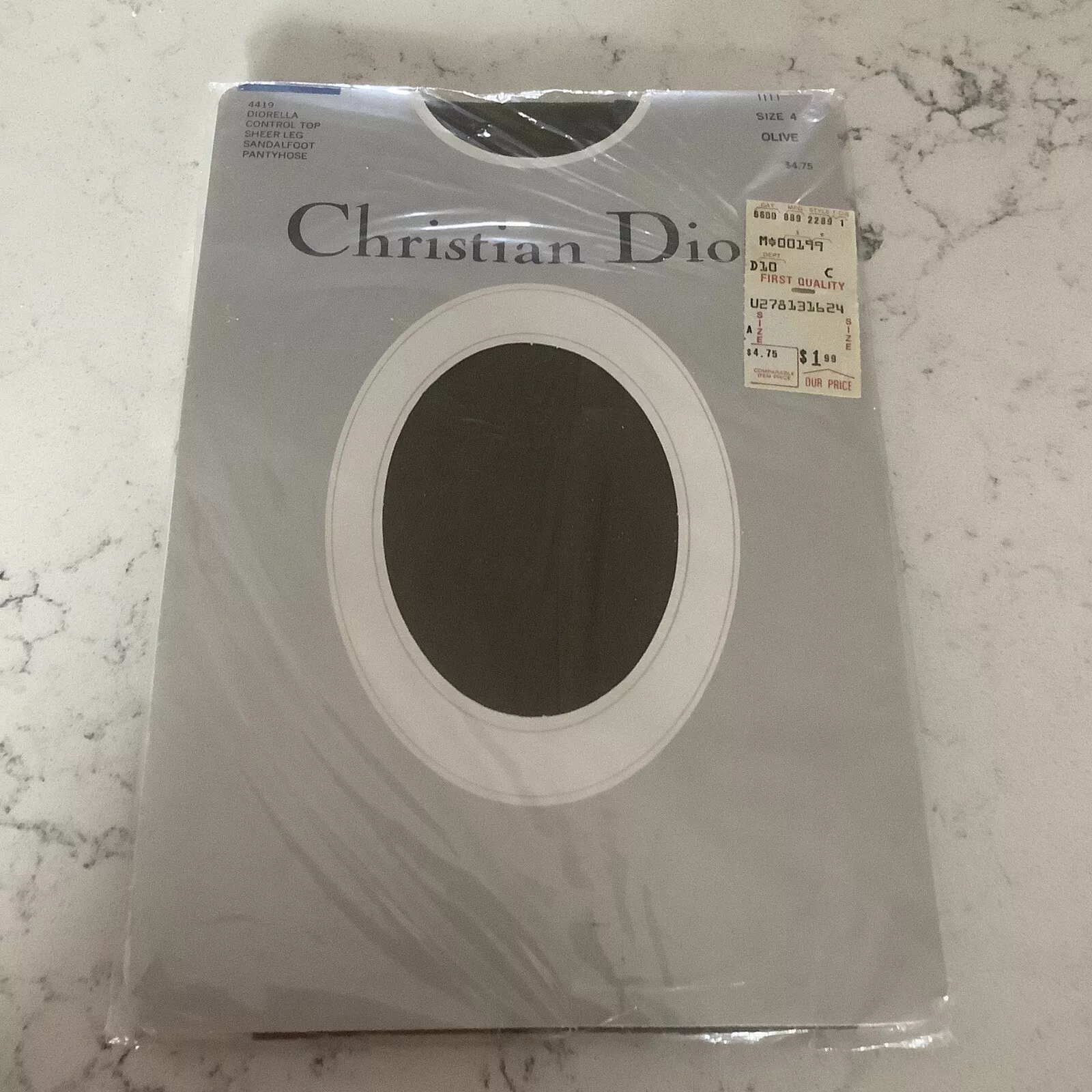 Collant vintage Christian dior diorella pied sandale jambe transparente taille 4 olive 