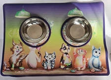 silicone mat and stainless steel cat bowl set