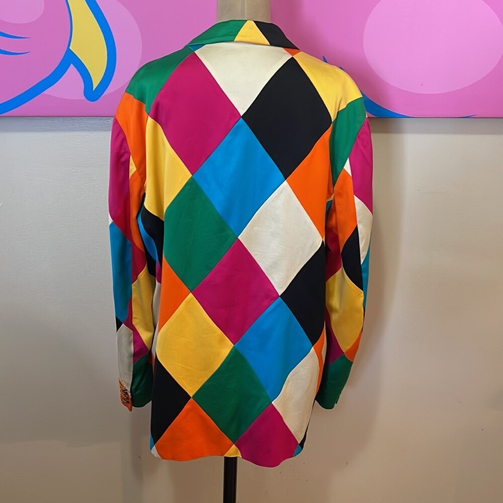 Moschino Cheap and Chic Men's Orange Blue Harlequin Blazer image 7