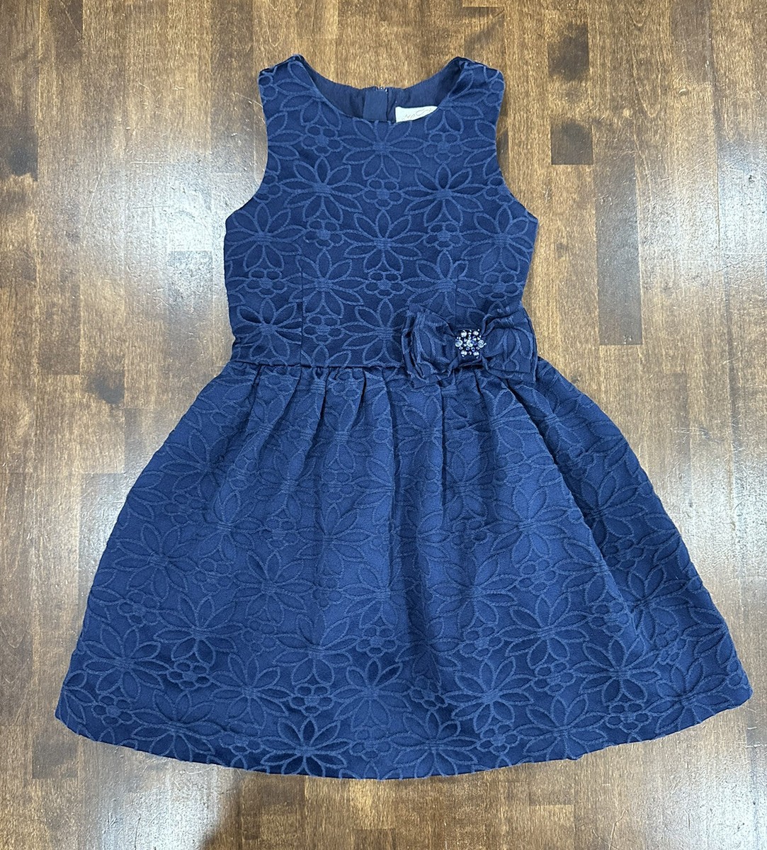 Heirlooms by Polly Flinders Jacquerd Navy Floral Sleeveless Dress