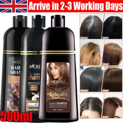 MOKERU 500ml Hair Dye Shampoo Natural Herbal Permanent Instant Dye Hair Color Shampoo~