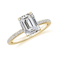 1.94CT Diamond Moissanite Ring Side Stone Sterling Silver Emerald Cut Gold Ring.