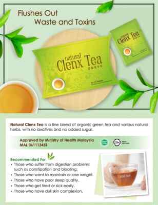 Thé Détox Detoxlim Clenx Pour Perte De Poids - 20 Sachets - Naturel, Halal, Vegan - Neuf