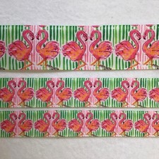 Grosgrain ribbon by yard 7/8" 1  1.5" pink green flamingo palm beach style