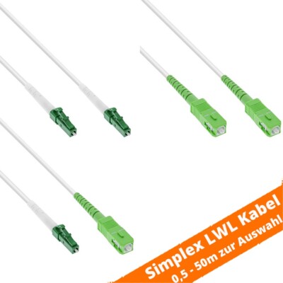 LWL Simplex FTTH LC SC APC Stecker 0,5m bis 50m O2 Kabel Glasfaser Weiß Grün