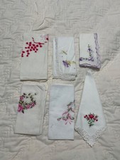handkerchiefs women lot of vintage white with reds pinks and purples flowers see