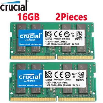 KIT Crucial DDR4 32 GB 2 x 16 GB 2666 MHz PC4-21300 SODIMM 260 pines memoria para computadora portátil
