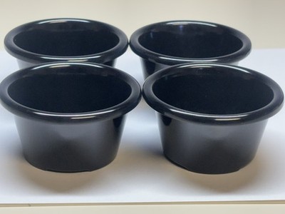 (4) Carlisle Black Plastic 3 Oz Smooth Ramekin Dip Sauce Cup Quantity Available