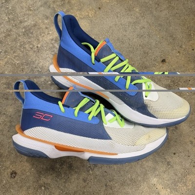 Under Armour Curry 7 Super Soaker Mens 8.5 Water/White Blue 3021258-404