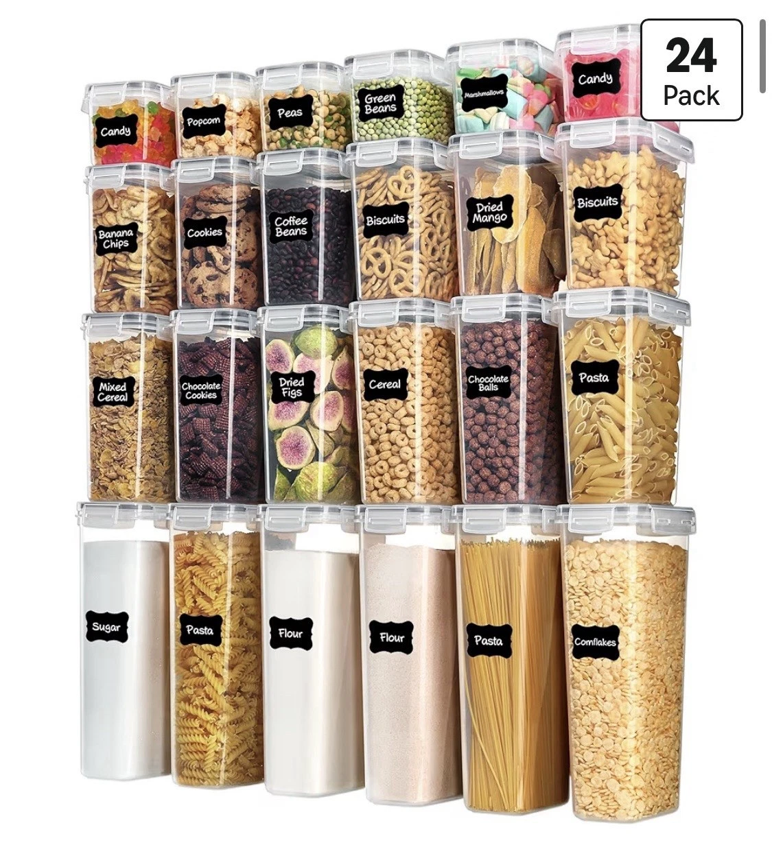 24 pcs Airtight Food Storage Containers Plastic Kitchen Canisters