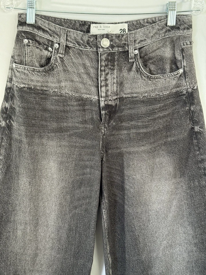 rag & bone Miramar Sofia Pants Size 28 Knit Denim Wide Leg Black Sweatpant Jeans - Image 3 of 4