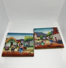 Vintage Arte Peruviana Quadretti dipinti su vetro legno Made In Perù