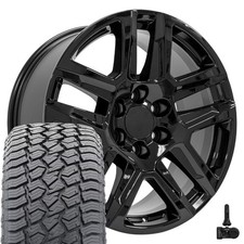 Oe Wheels Cv63 20x9 Black Wheels 27555r20 At2 Tires Tpms Set 6x139.7 28et