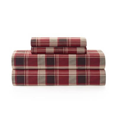 Red Plaid Queen Sheet Set Soft Microfiber Printed Bed Sheets W/ 2 Pillowcases